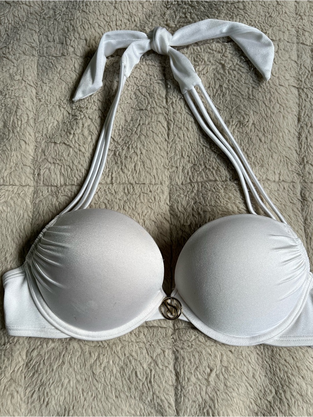 Y2K Victoria's Secret White Halter Push-Up Bikini Top Size S